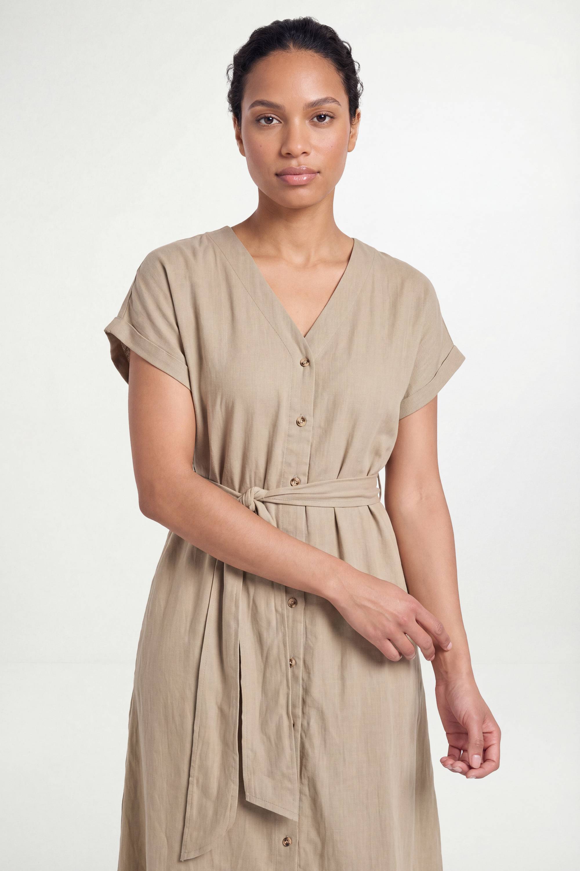 Wallis Robe Midi Boutonnée En Mélange De Lin Petite