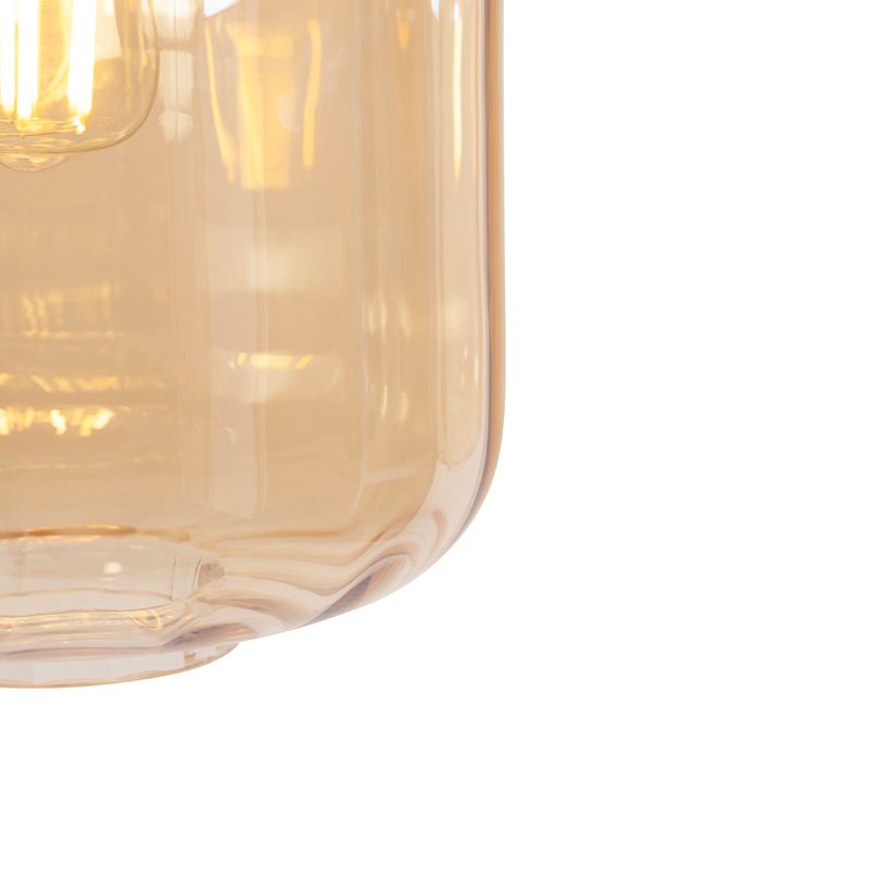 Design hanglamp zwart met amber glas 3-lichts 161,5 cm - Qara