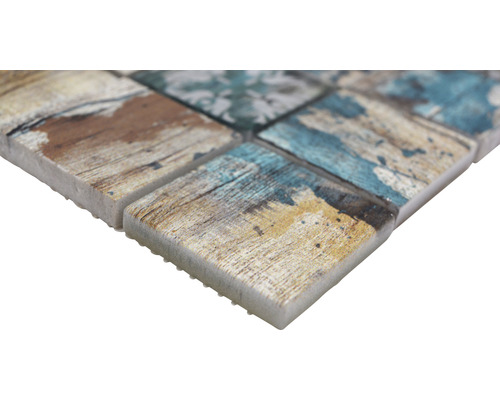 Glasmozaïek XCM Hout 800 vierkant Kristalmix beige/petrol 29,8x29,8cm