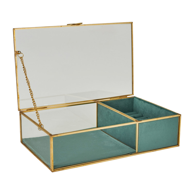 Sieradendoos met ringhouder - blauw/goud - 25x15x6.5 cm