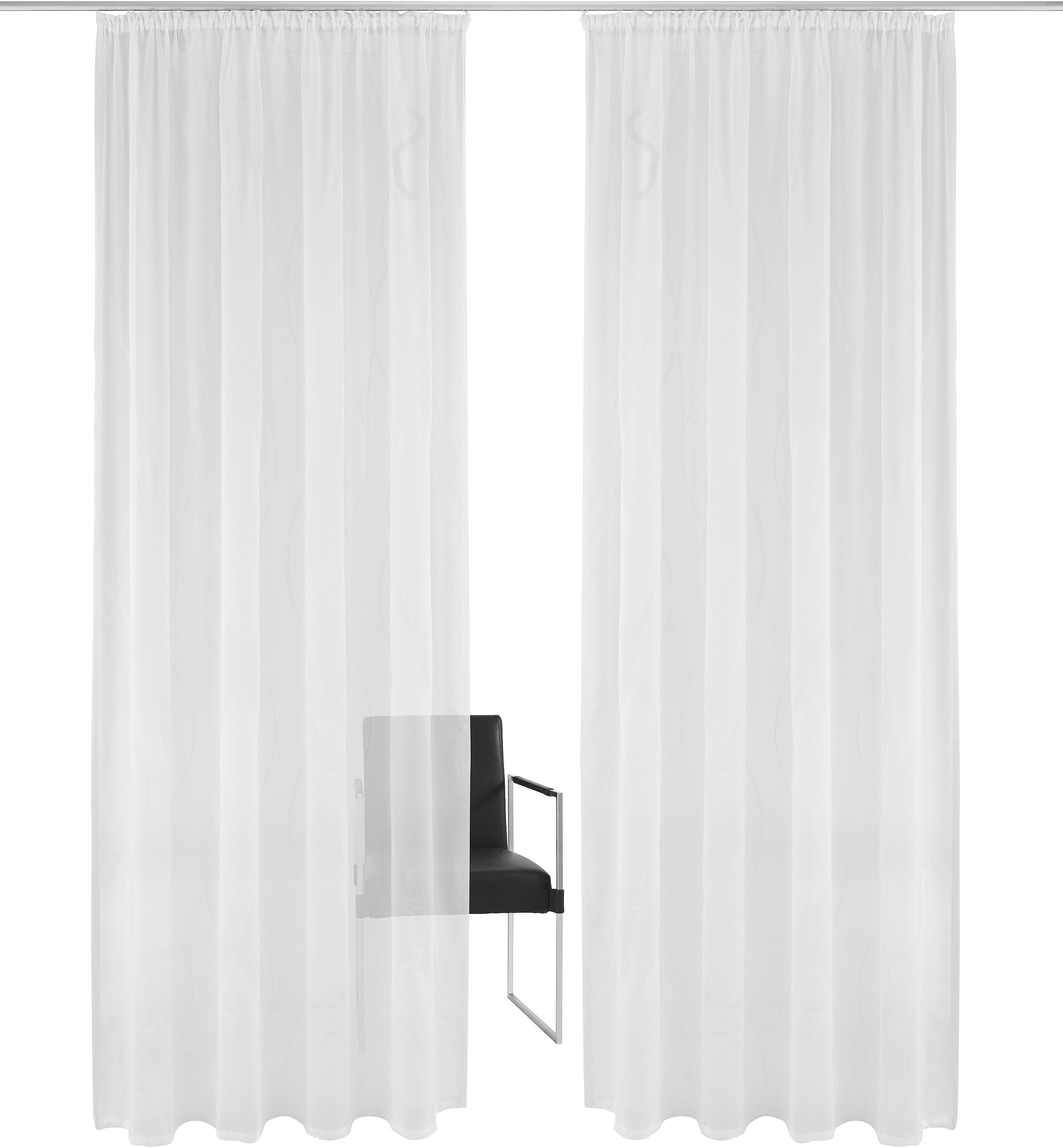 my home Gardine »Mila« Kräuselband 1 Stk. tlg. mit Wellenmuster bestickt, Voile, einfarbig