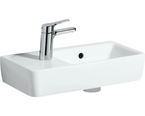 GEBERIT Renova Compact wastafel met planchet links, 50 cm, wit, 276350000