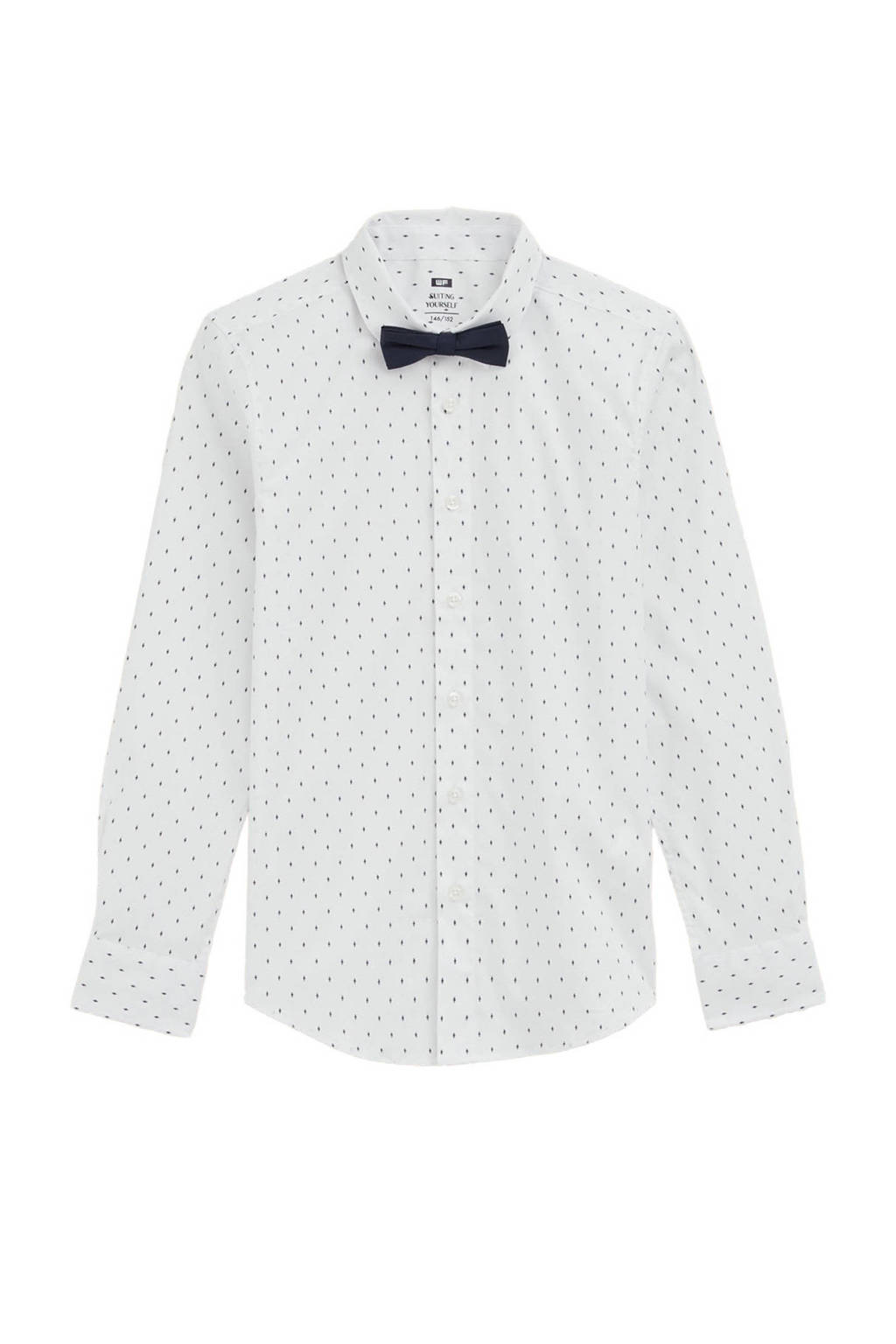 overhemd met strik - wit/donkerblauw