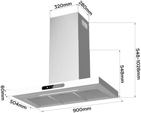 Ciarra Hotte Aspirante 90cm Silencieuse A    650m³/h   4 Vitesses et Boost   Commande Tactile et Wi Fi   Filtre à Charbon Inclus   Coins Arrondis   CBCB9102 P : Gros électroménager