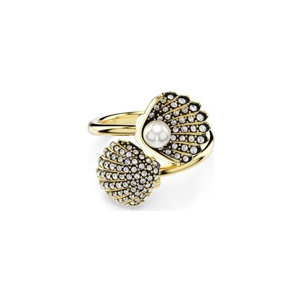 Swarovski Anel Idyllia Crystal Pearl Concha Branco Lacado a Dourado 58
