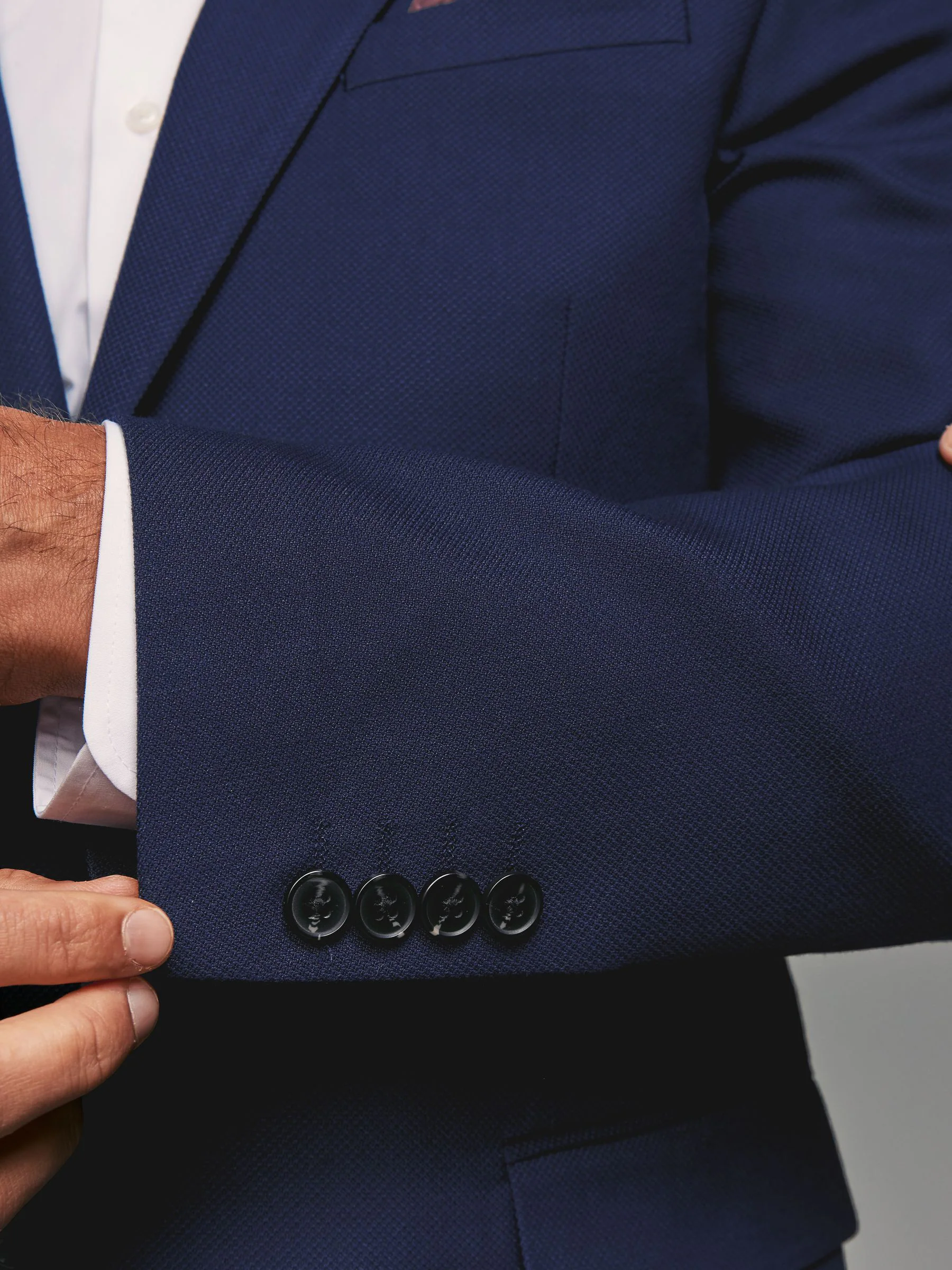 Helderblauw - Tailored fit - Kostuum met textuur: colbert