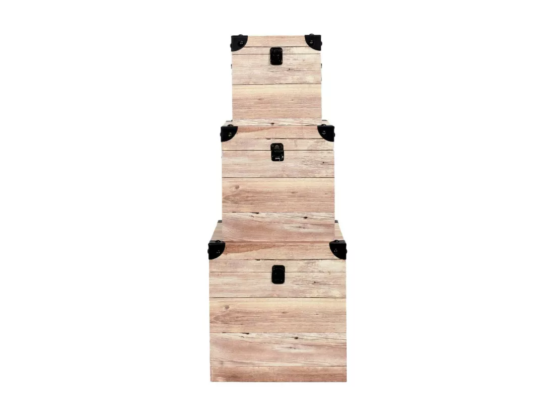 SAMA - Lot de 3 Malles Cubes Aspect Bois Rosé