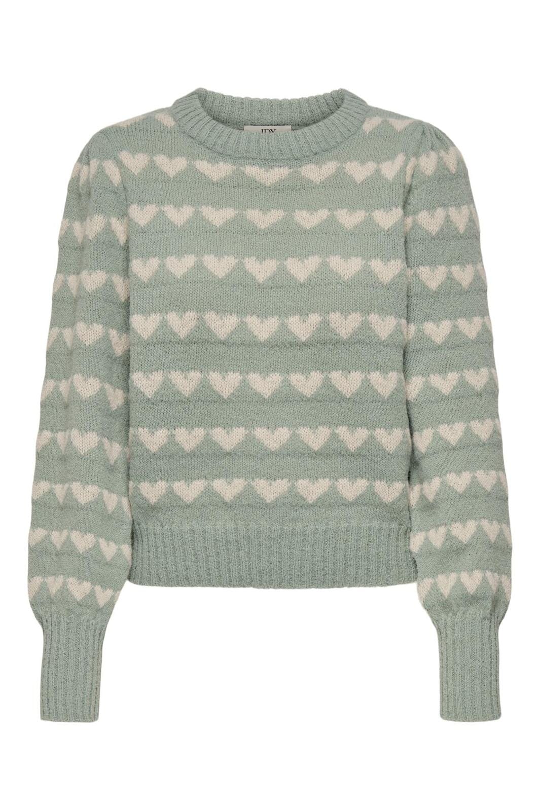 JDY Jdysigrid Life L/S On Puff Pull Knt 4622908 iceberg green w cement hearts