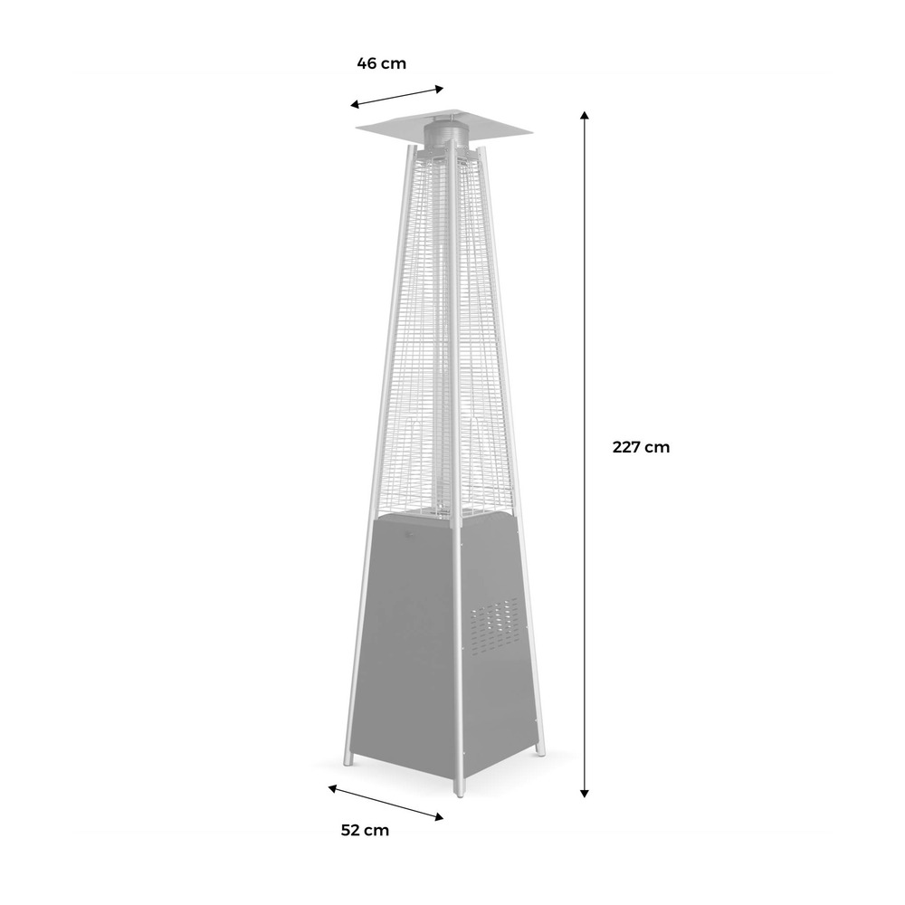 Lot de 2 parasols chauffants gaz pyramide. Gris clair. Véritable flamme. Roulettes incluses