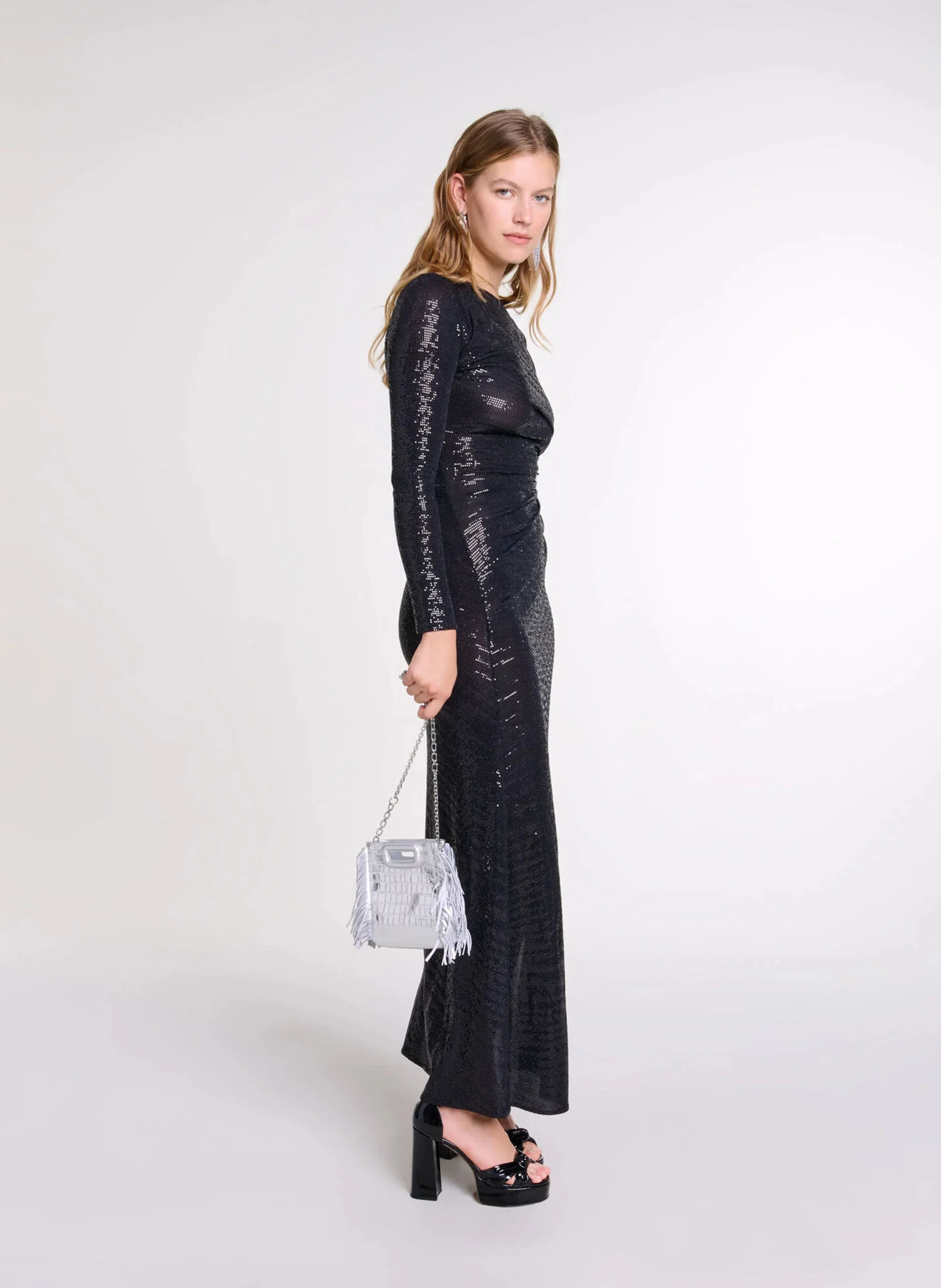 Robe longue fluide col rond | Noir