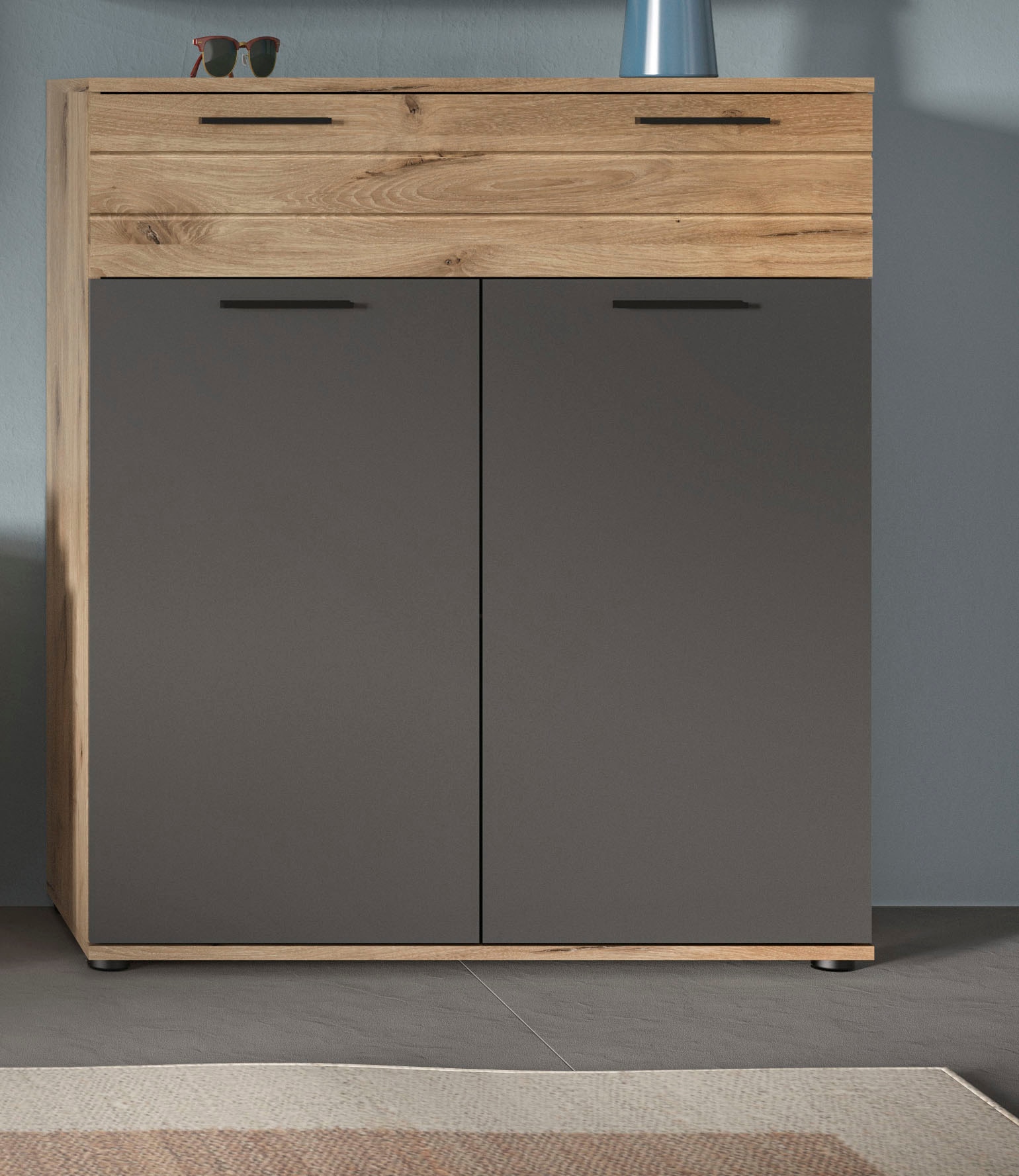 INOSIGN Schuhkommode »Riga, Breite 90 cm, 2 Türen, 1 Schubkasten, 4 Einlegeböden, 5 Fächer« hochwertige Rillenfräsung, mit Softclose, Kommode, Anrichte, Schrank