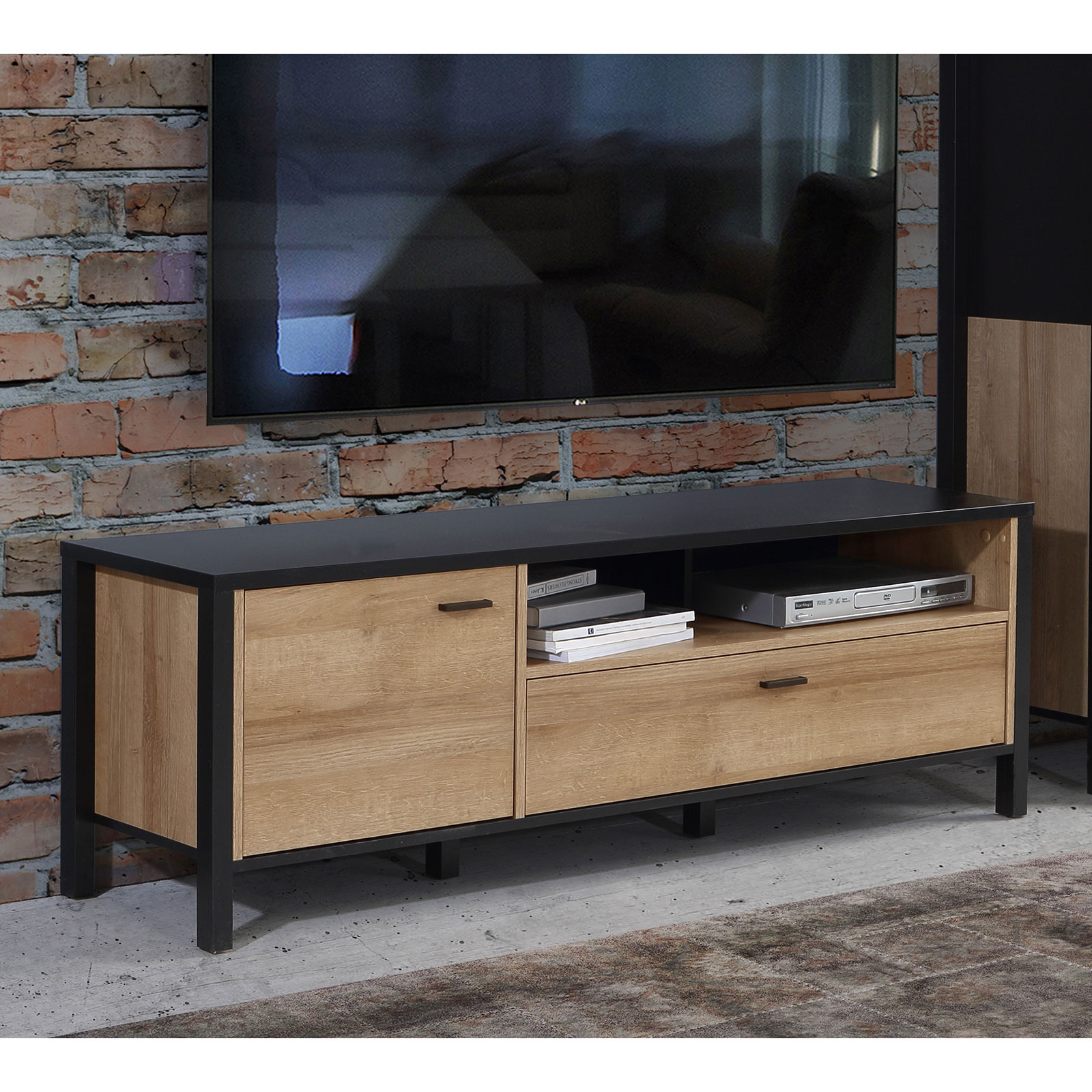 TV-Unterschrank - Riviera Eiche - schwarz - 151 cm breit
