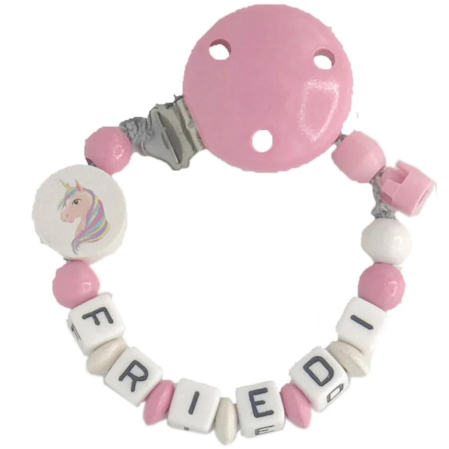 Schnullireich Schnullerkette mit Namen Einhorn Rosa
