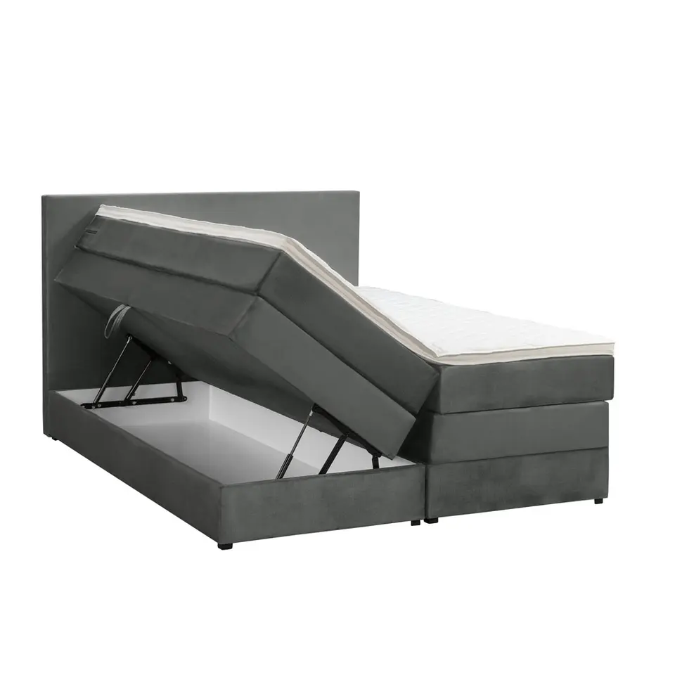 Boxspring met opbergruimte Liv egaal - grijs - 160x200 cm