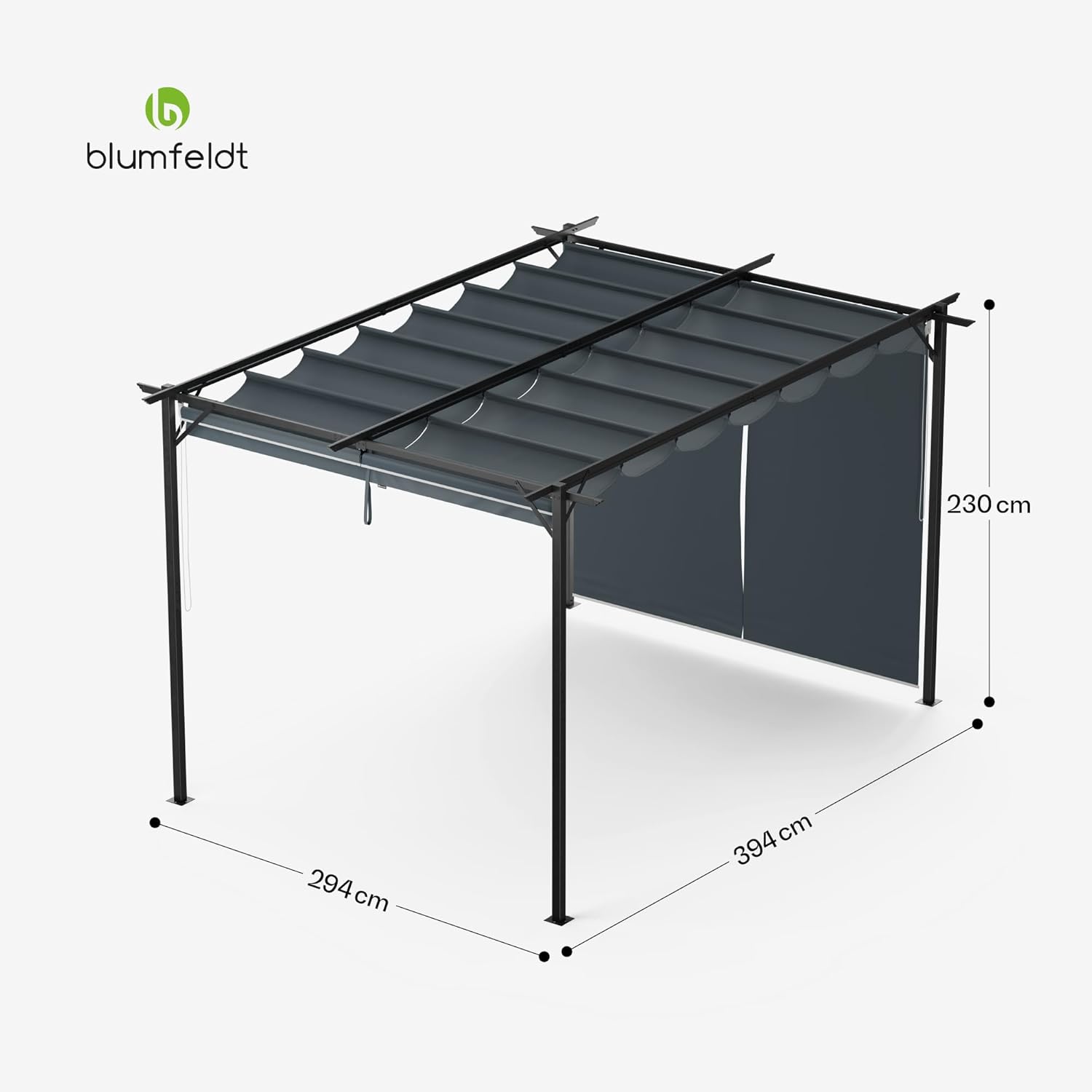 blumfeldt Pergola 3x4 m, Wetterfestes Polyesterdach & Seitliche Jalousien, Pulverbeschichteter Stahlrahmen, Einfache Montage, Stabil & Winterfest Für Ganzjährigen Einsatz