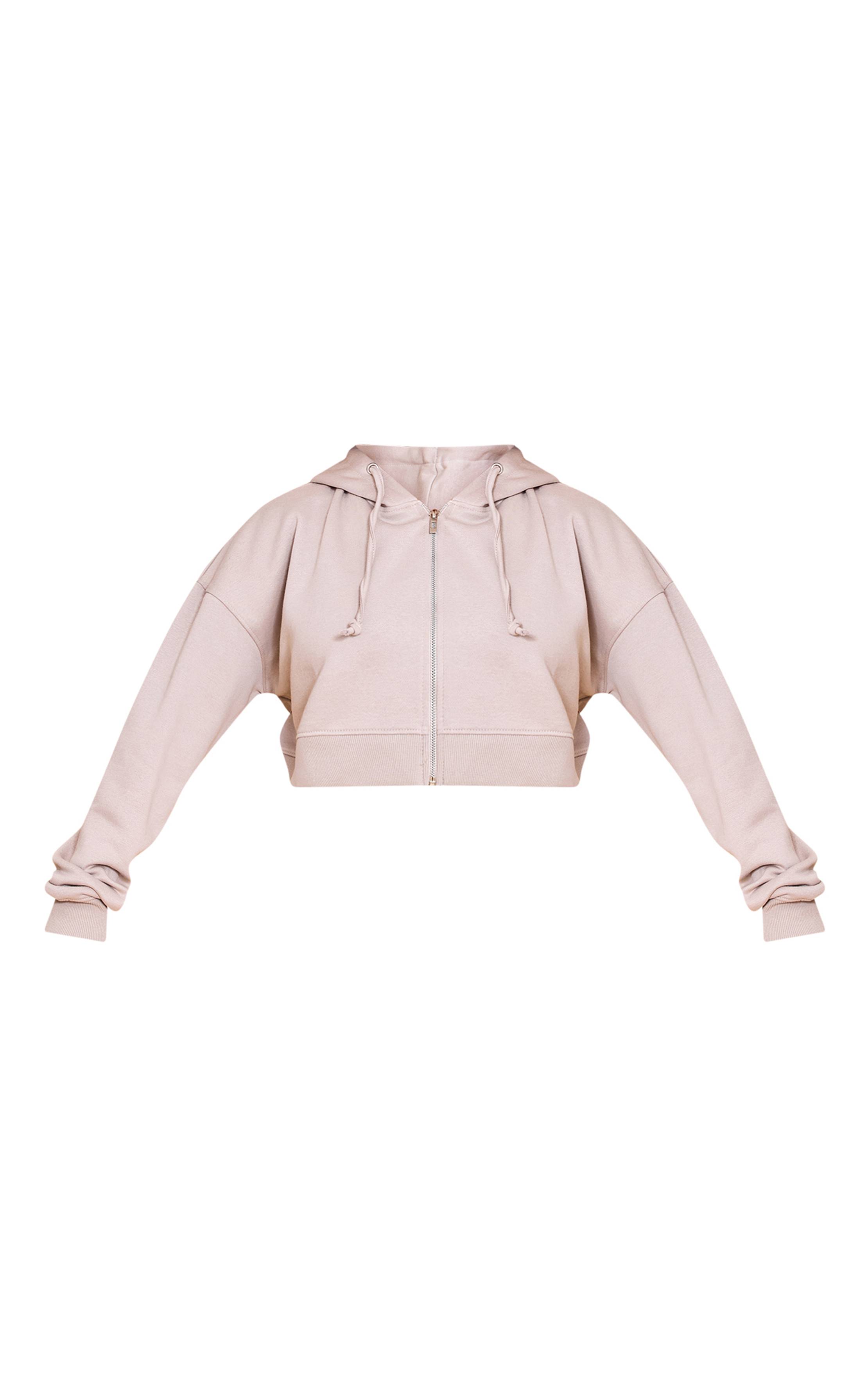 Gris Chiné Sweat À Casynthétiqueche Court Shape Zippé À Manches Longues