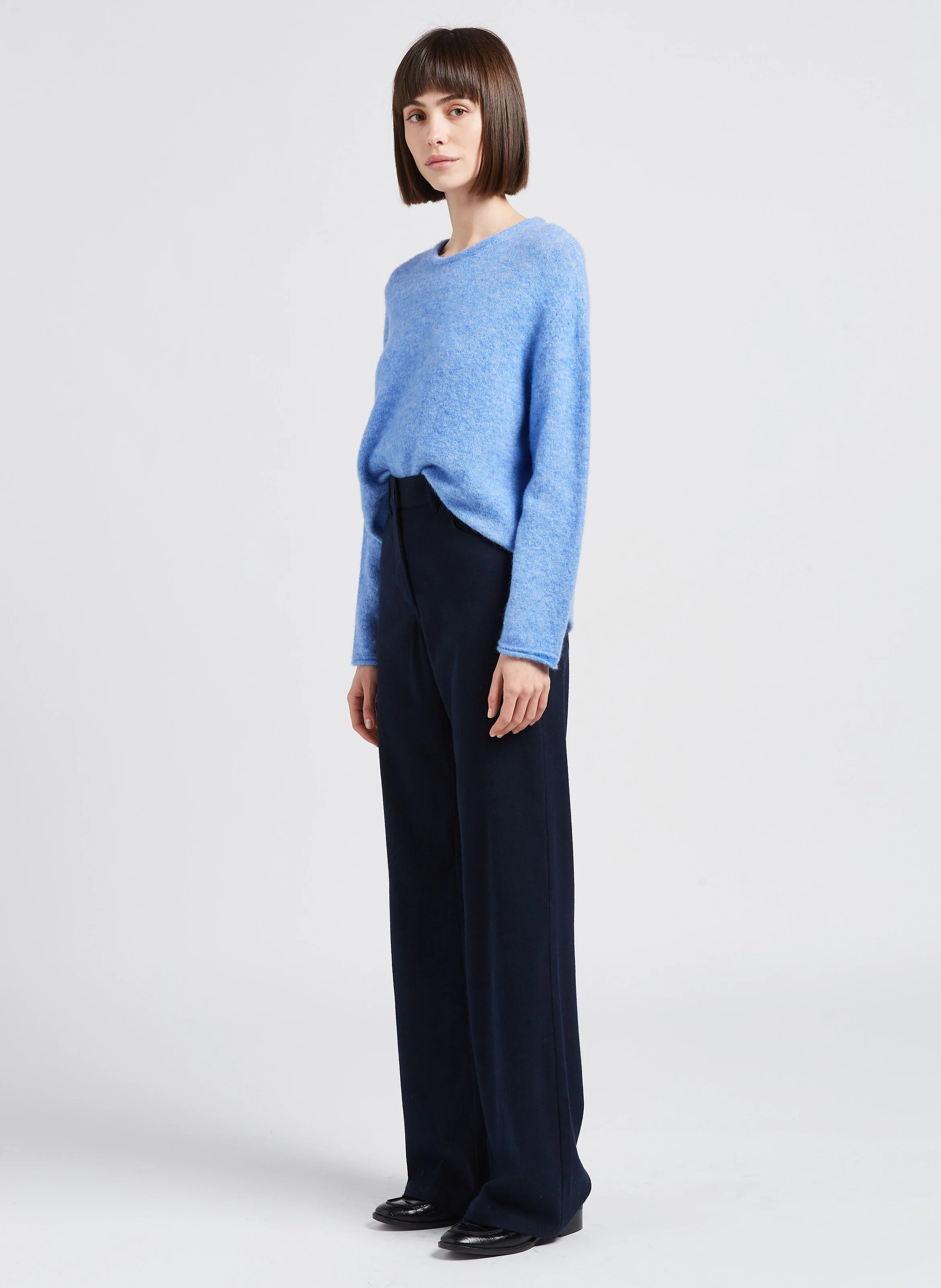 URBAIN - Pantalon large en laine mélangée | Bleu
