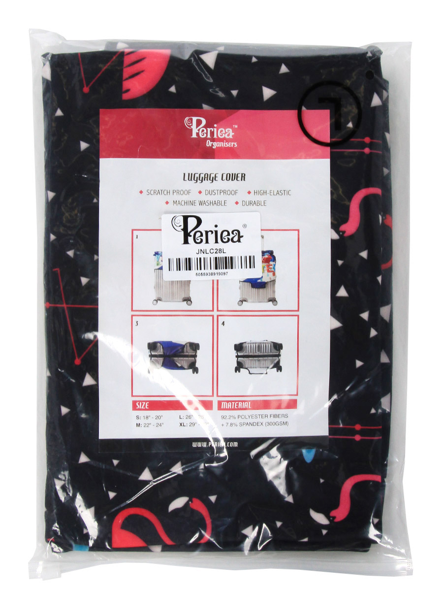 Housse de valise Periea Black with Pink Flamingos L