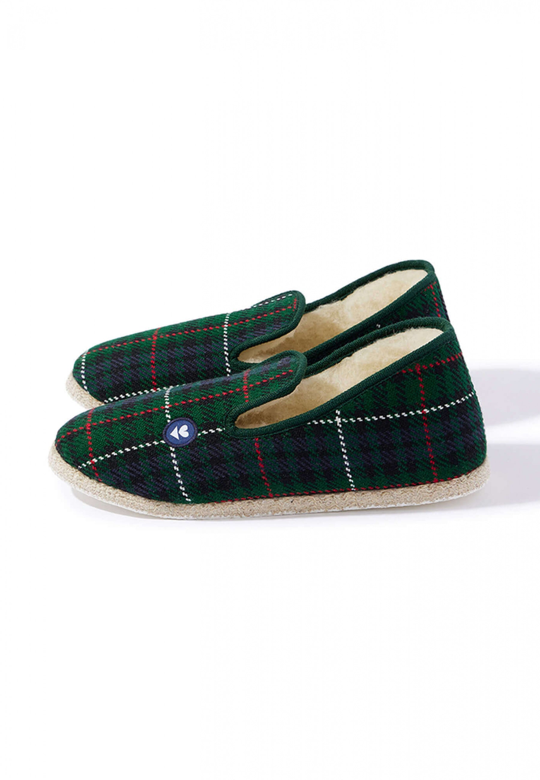 Chaussons d'intérieur en laine-Charentaises Tartan Vert