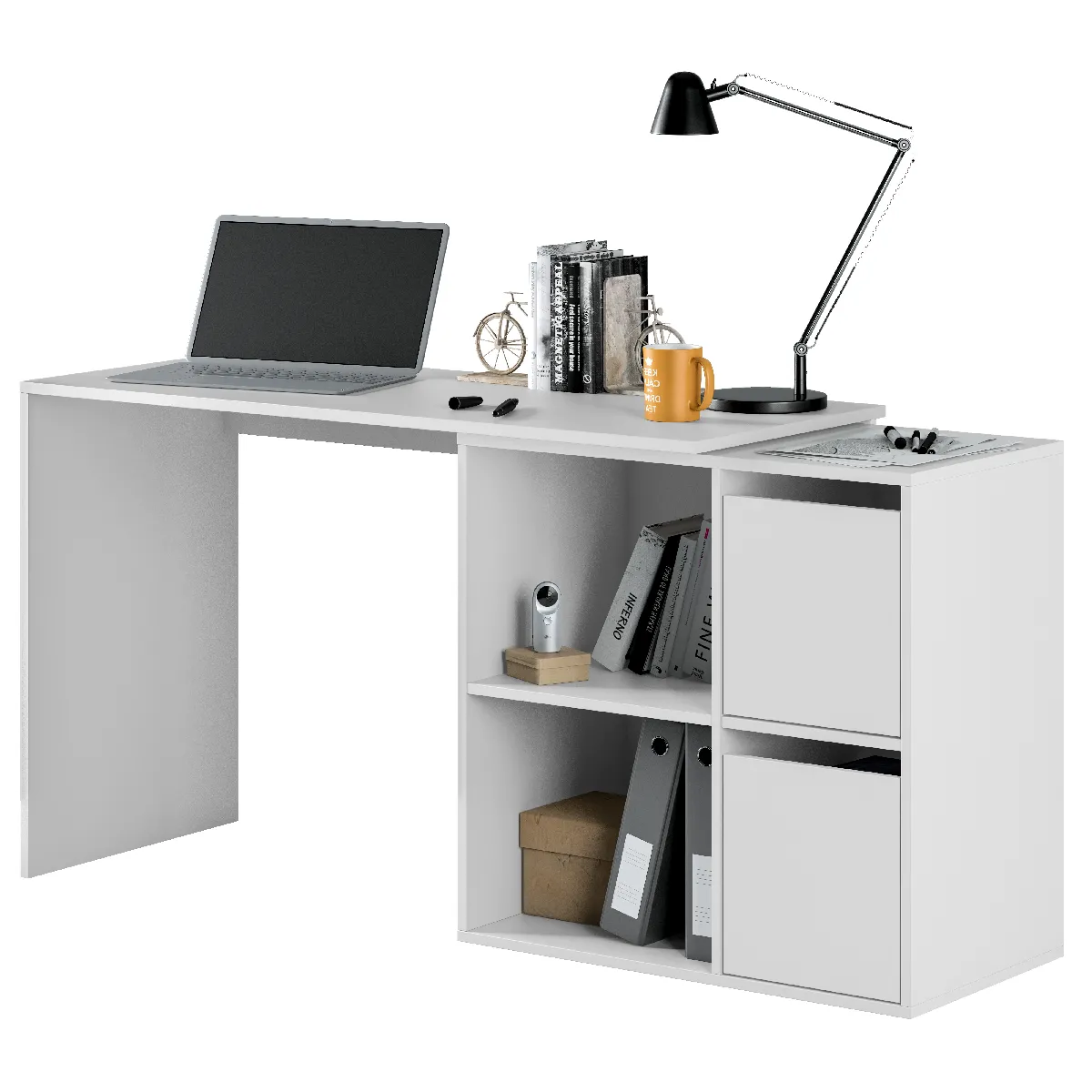 Alter Bureau modulable avec étagères - Blanc