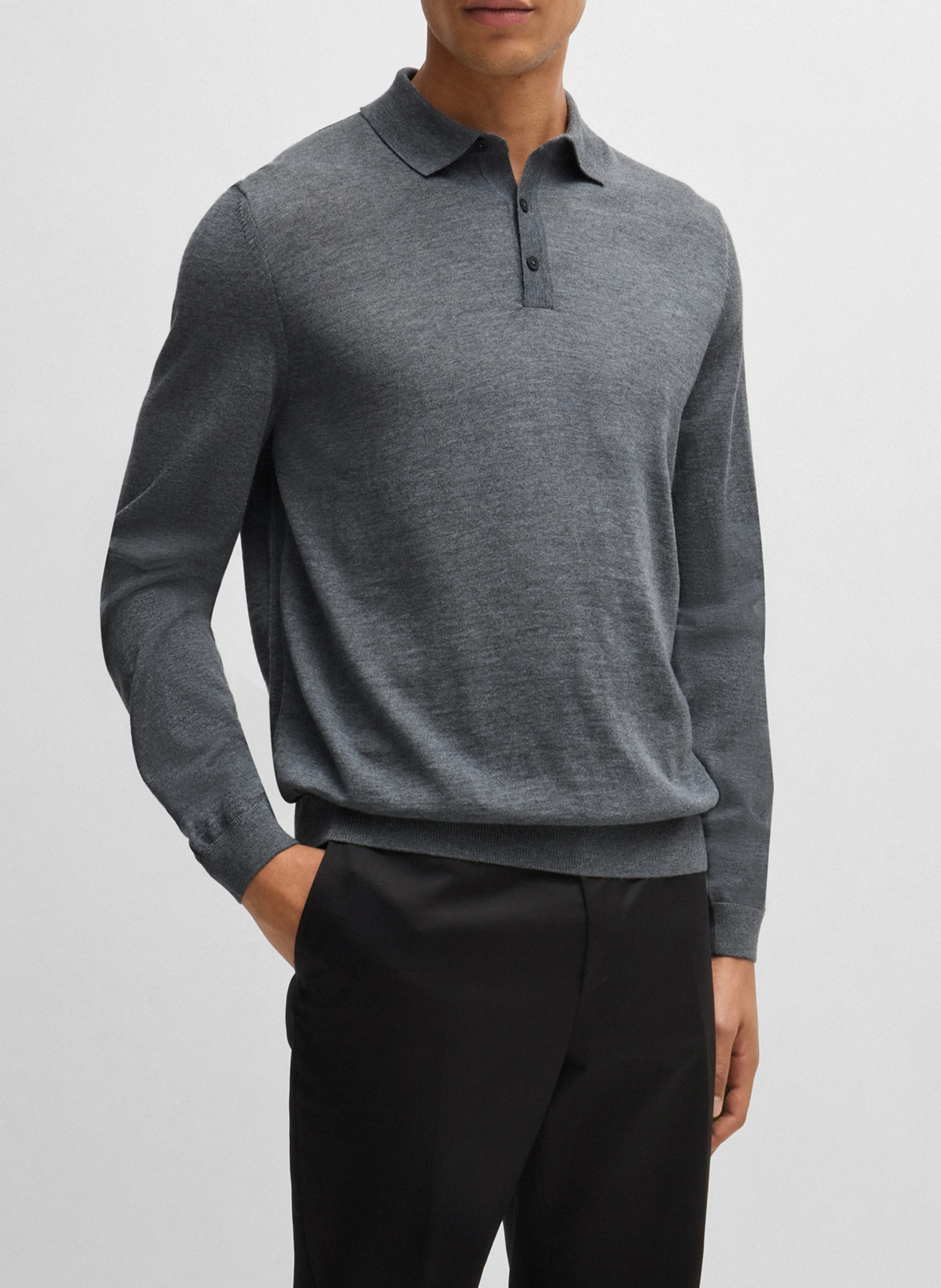 Polo slim-fit en laine | Argent