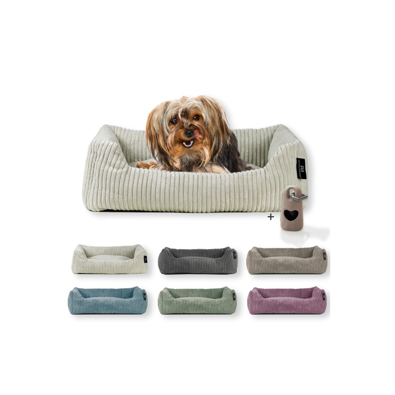 Rohrschneider ® Hundebett waschbar für kleine Hunde mit Hundekissen Cord (ca. 55x42 cm) inkl. Gassibeutel