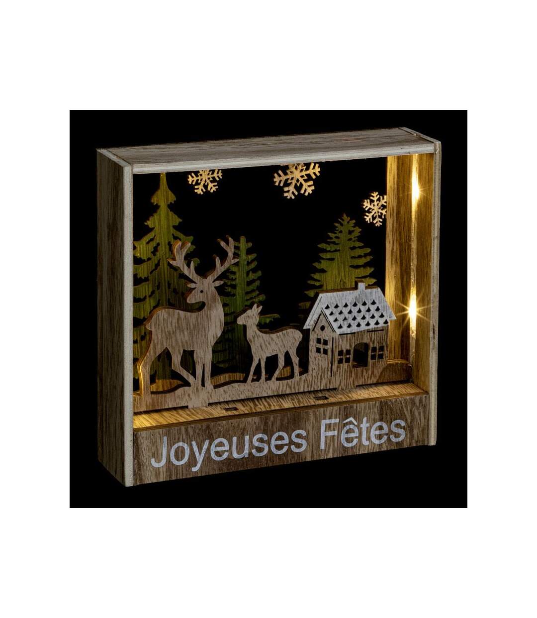 Décoration Lumineuse Cadre Bois 18cm Naturel