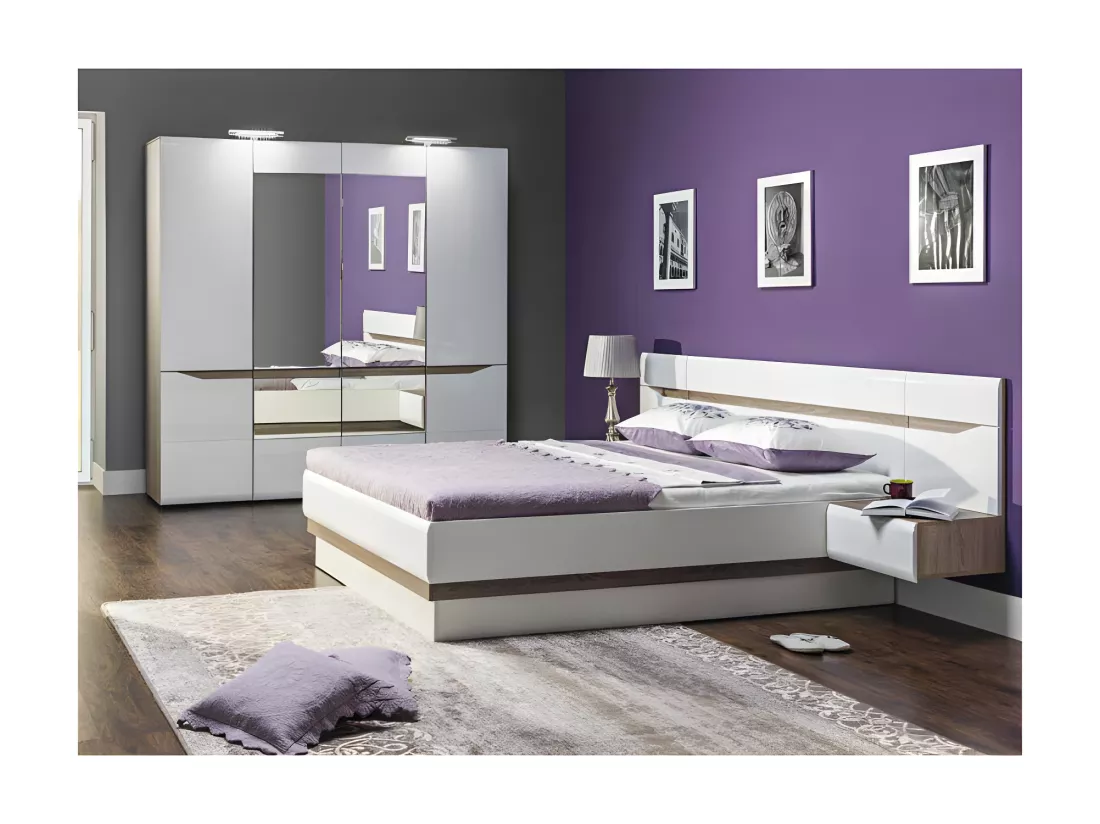 Chambre complète 140x200 Blanc/Chêne - ONIEL