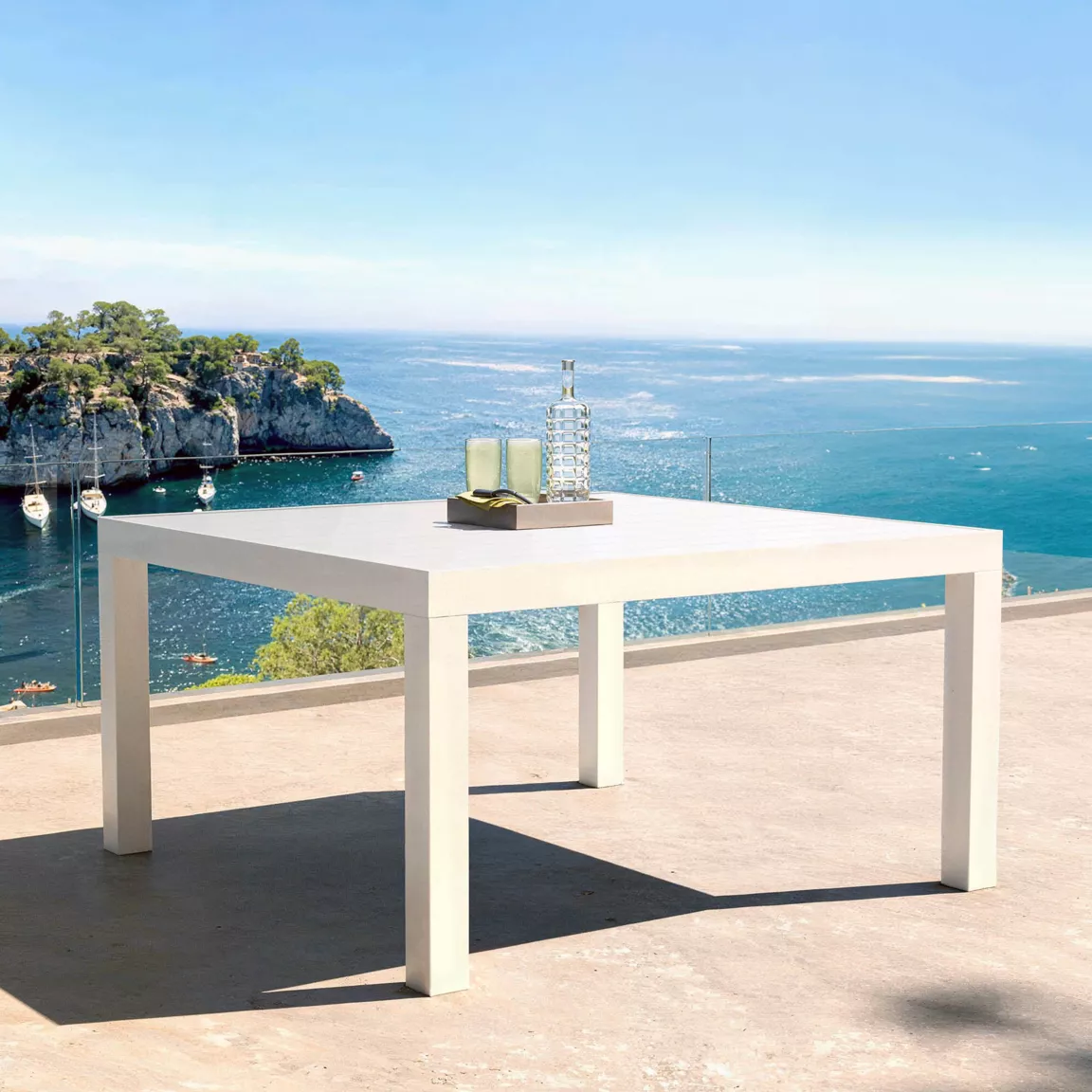 Table de jardin carrée aluminium 8 places (136 x 136 cm) Murano Blanc