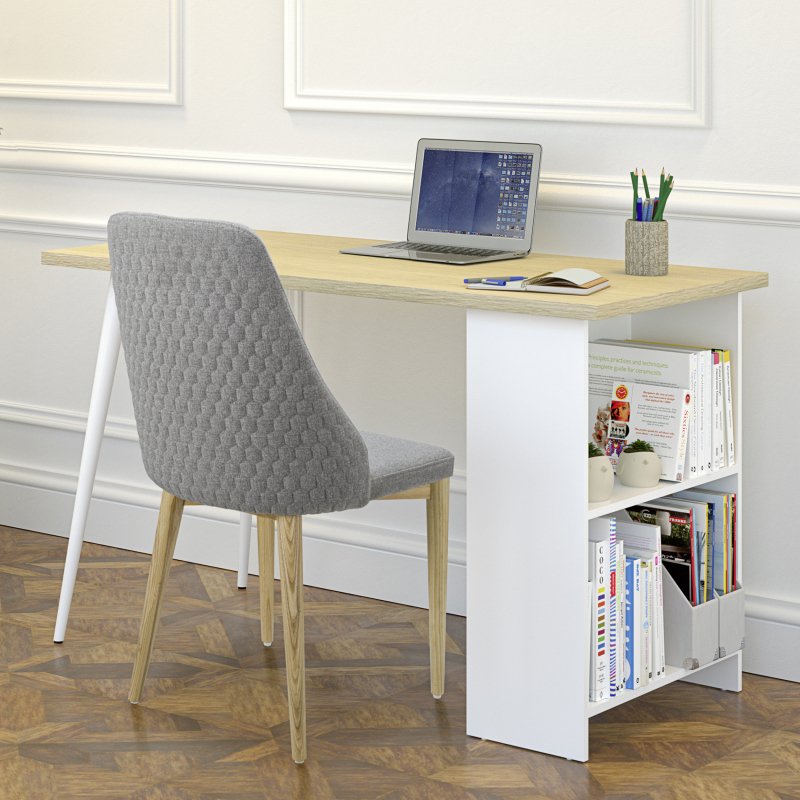 Bureau Designy L 120 x P 60 cm avec étagères intégrées et pieds en bois style scandinave