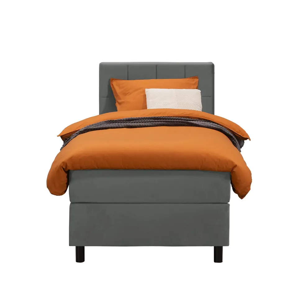 Boxspring Liv geblokt - grijs - 90x200 cm - ronde poot