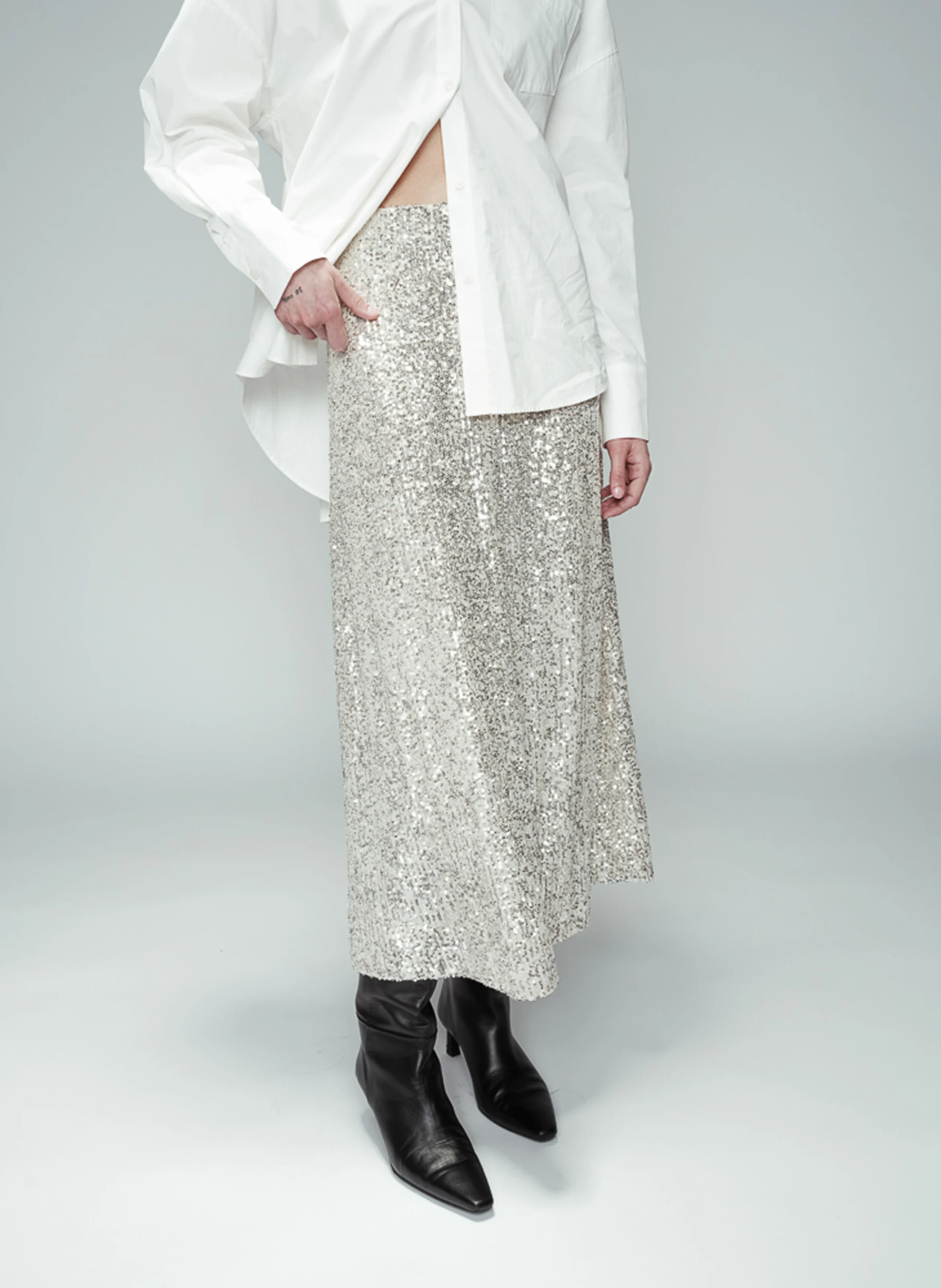 OBSESSION - Jupe longue à sequins | Argent
