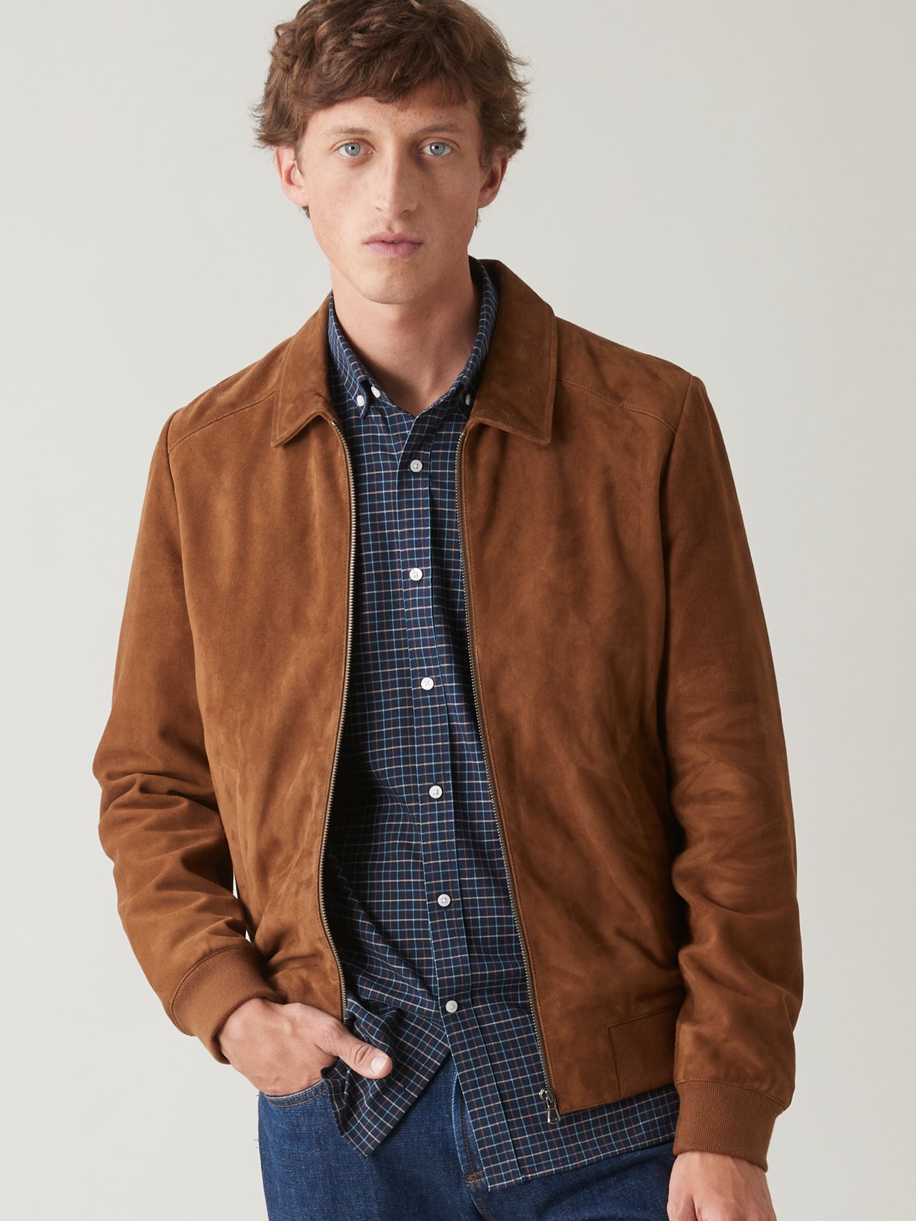Blouson zippé velours de chèvre homme