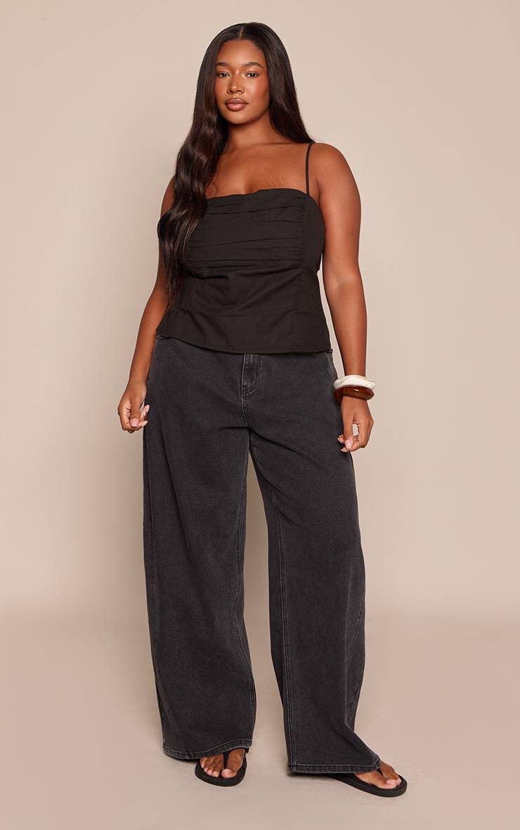 Noir Ensemble Grande Taille Top À Bretelles Texturé Avec Détails De Panneaux Tissés