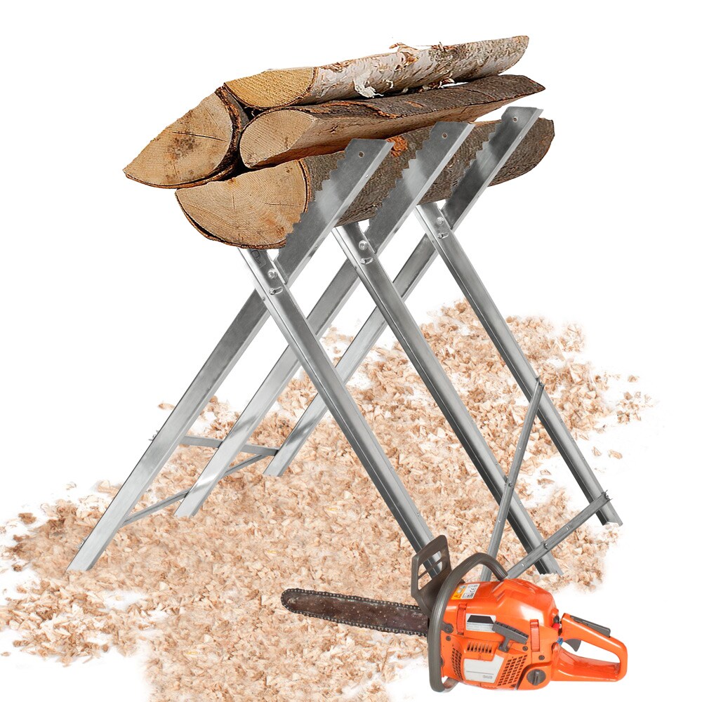 tectake® Holzsägebock, aus verzinktem Stahl mit 3 Stammhaltern, Belastbarkeit 150 kg, 84 x 80 x 80 cm