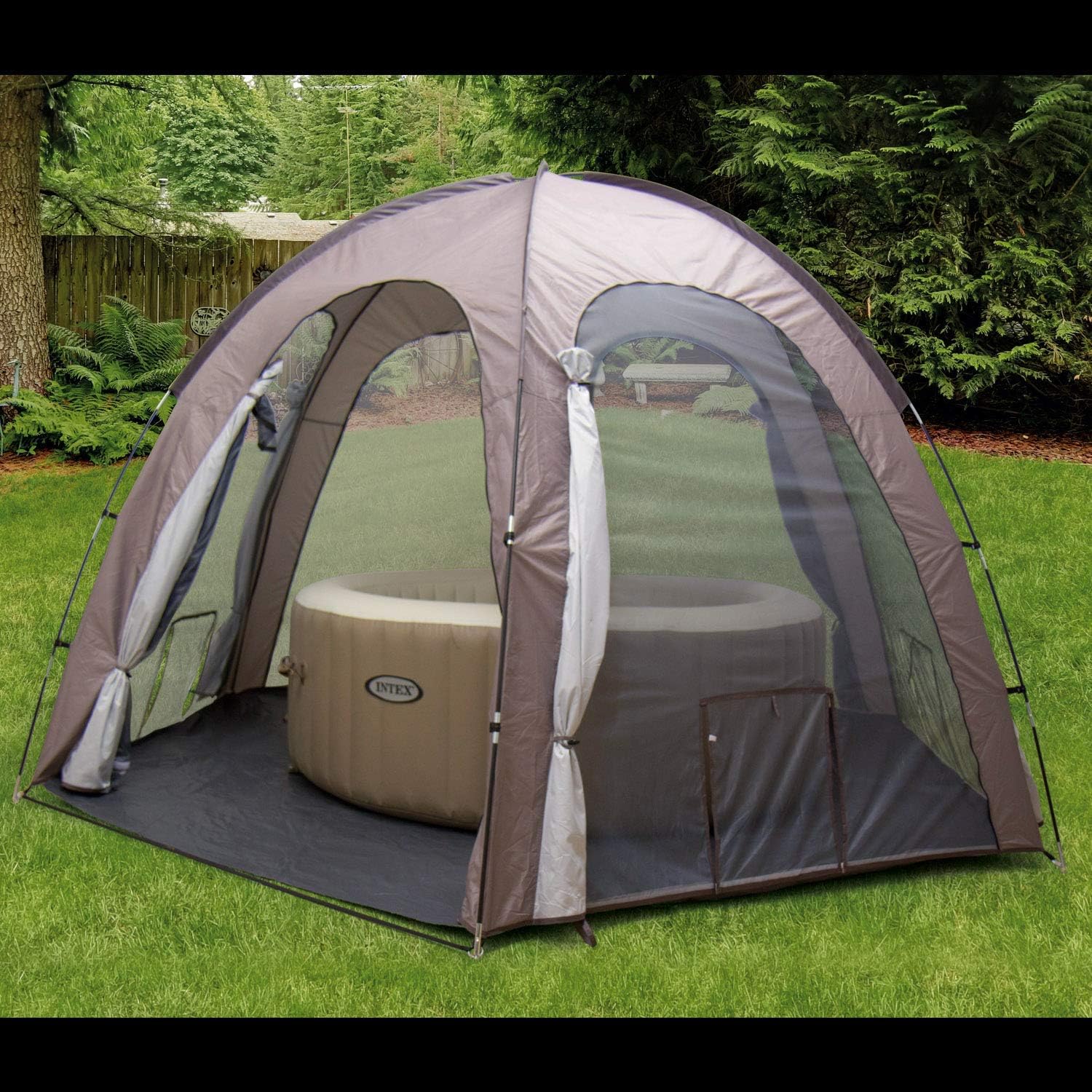 Steinbach Whirlpooldach – 036430 – Pooldach für Whirlpools bis ca. Ø 239 x 71 cm – Mit Serviceöffnungen für Technikeinheit – 350 x 290 x 220 cm (LxBxH)