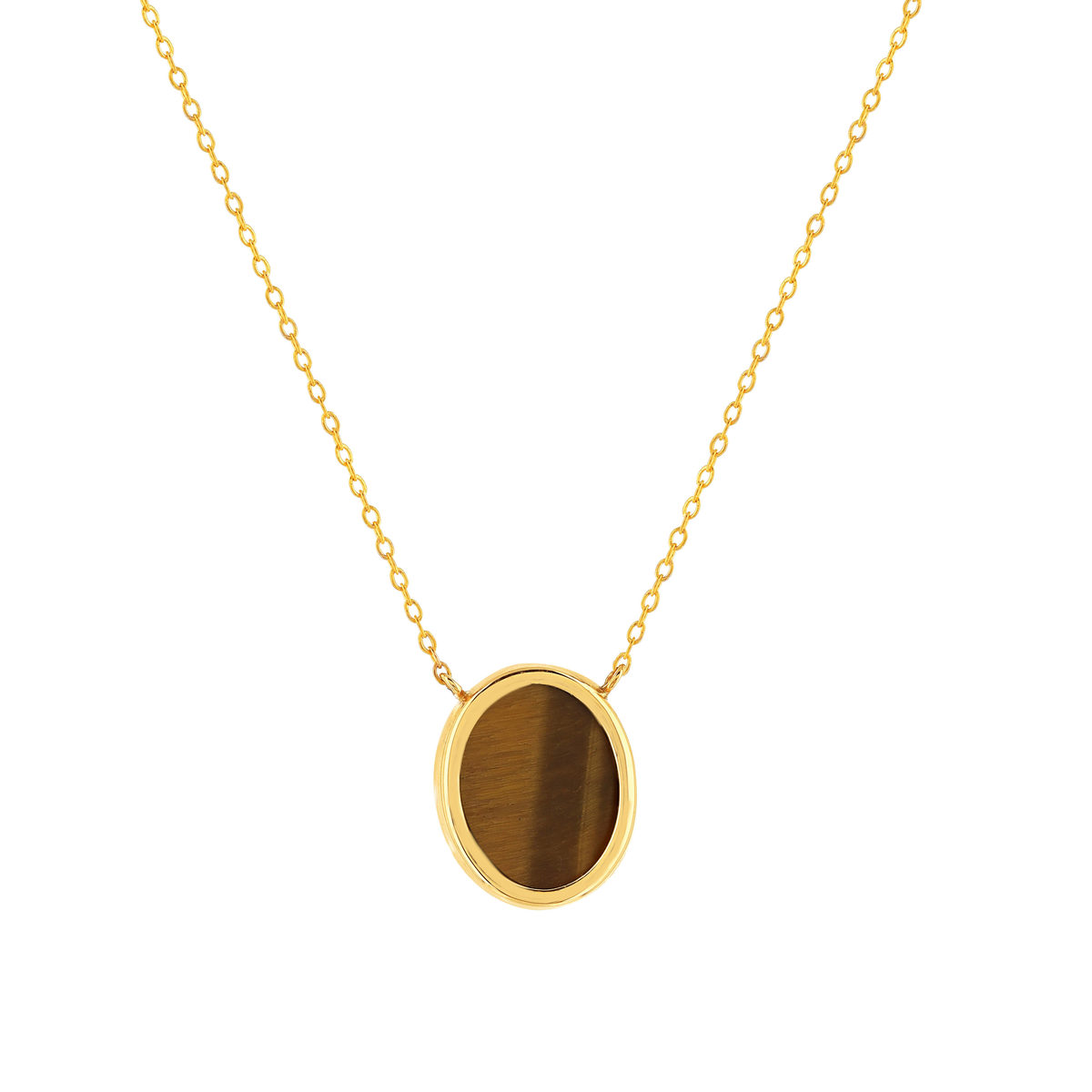 Collier or 750 jaune oeil de tigre ovale 45 cm