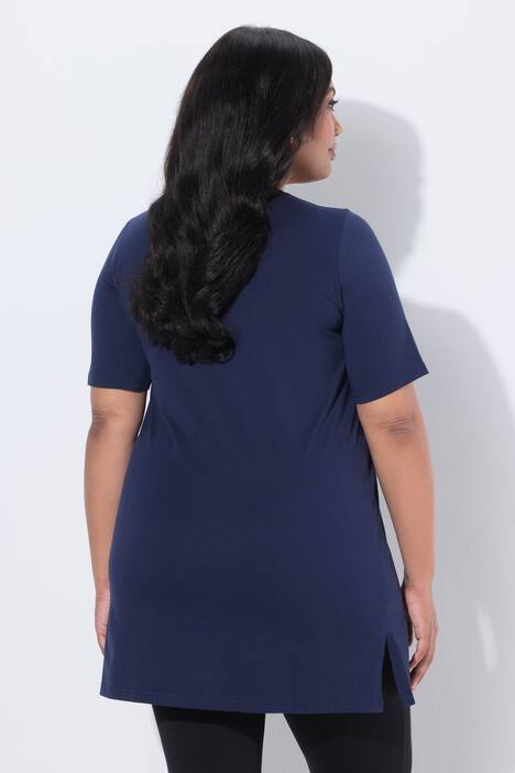 Longshirt, A-Linie, V-Ausschnitt, Halbarm, marine
