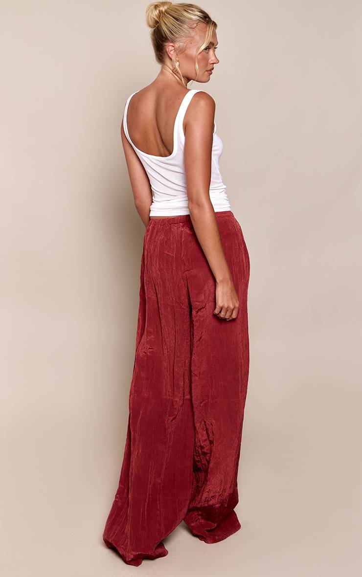Rouille Pantalon Taille Basse En Satin Froissé Avec Cordon De Serrage