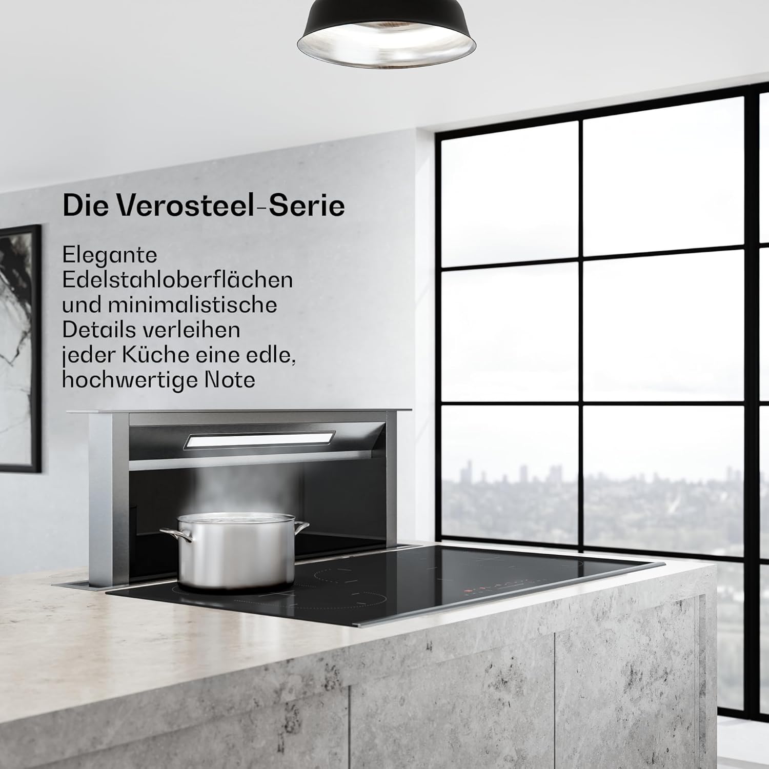 Klarstein Verosteel Downdraft Dunstabzugshaube 90 cm - A++ Energieklasse, 906,2 m³/h Boost, Touch-Bedienung, LED, Aluminium & Glas, Spülmaschinenfilter, leise Abzugshaube Küche