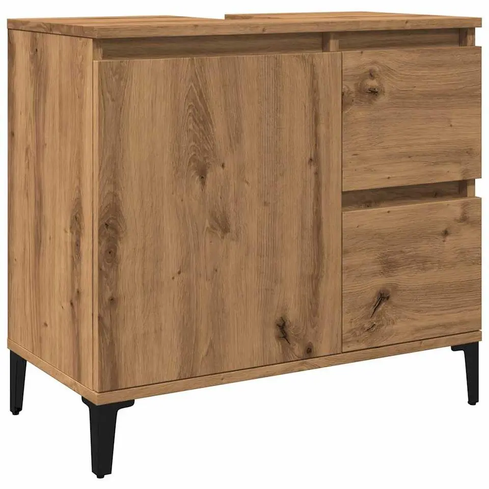 vidaXL - Wastafelonderkast - 1 deur 2 lades - Artisanaal eiken - 65x33x60 cm