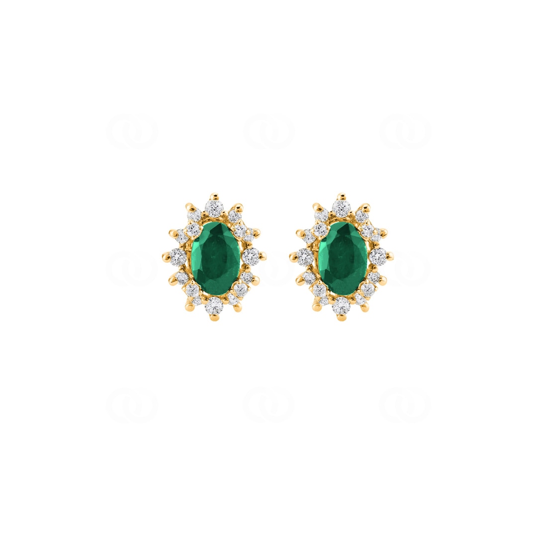 Ohrstecker 750/18 K Gelbgold mit Diamanten 0.32 ct H/si & Smaragd 0.82 ct