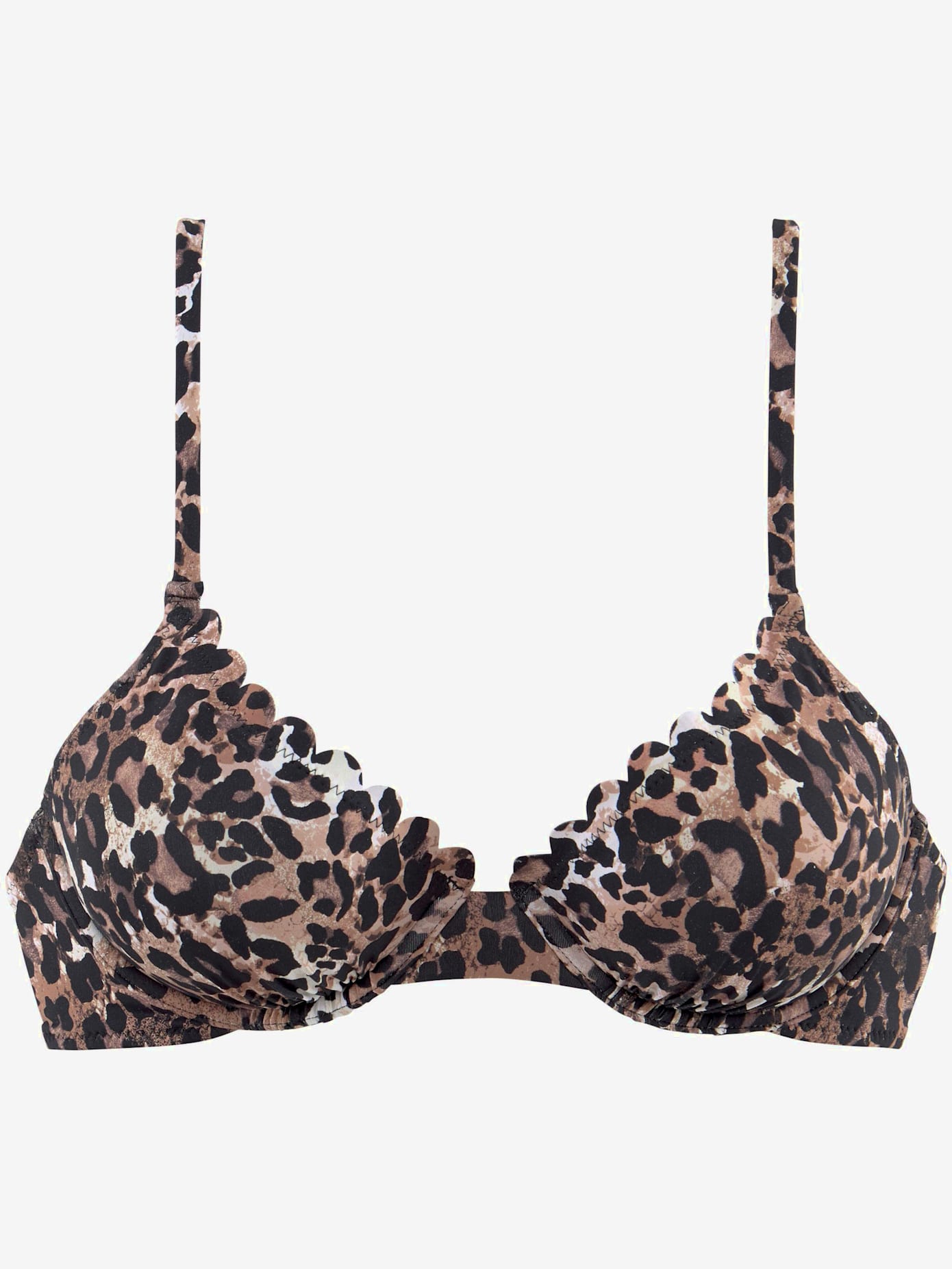 Haut de maillot de bain à armatures imprimé léopard tendance et bord ondulé