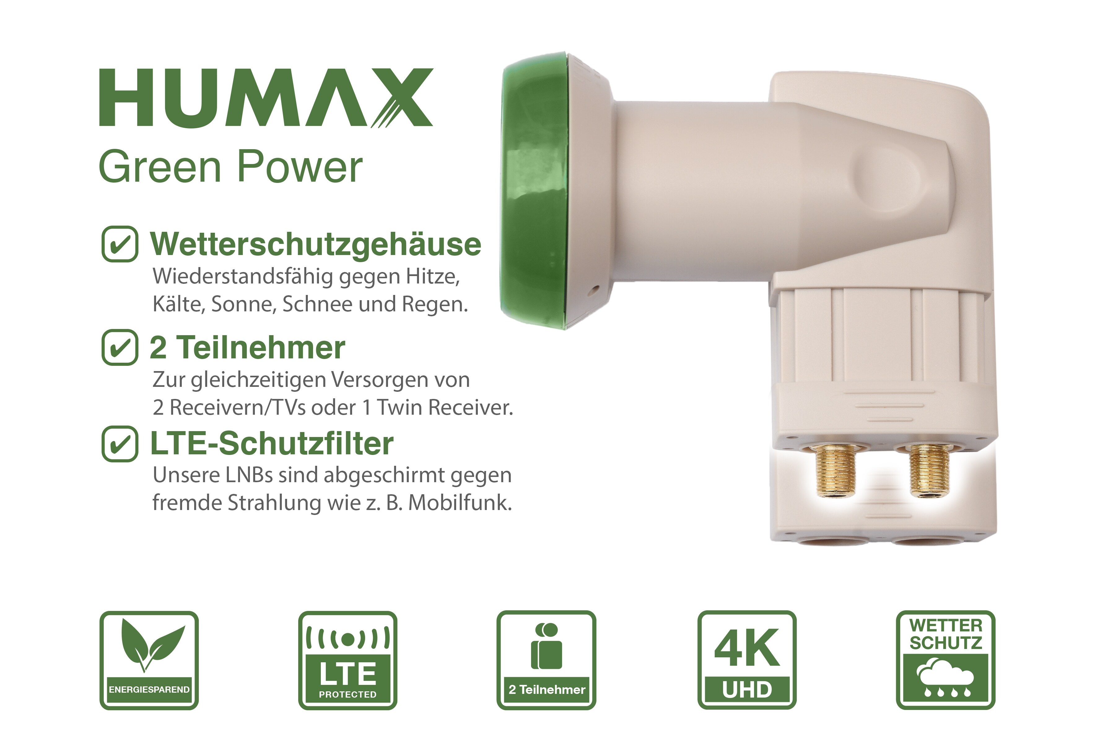 Humax Green Power Twin LNB, LTE Filter, geringe Stromaufnahme