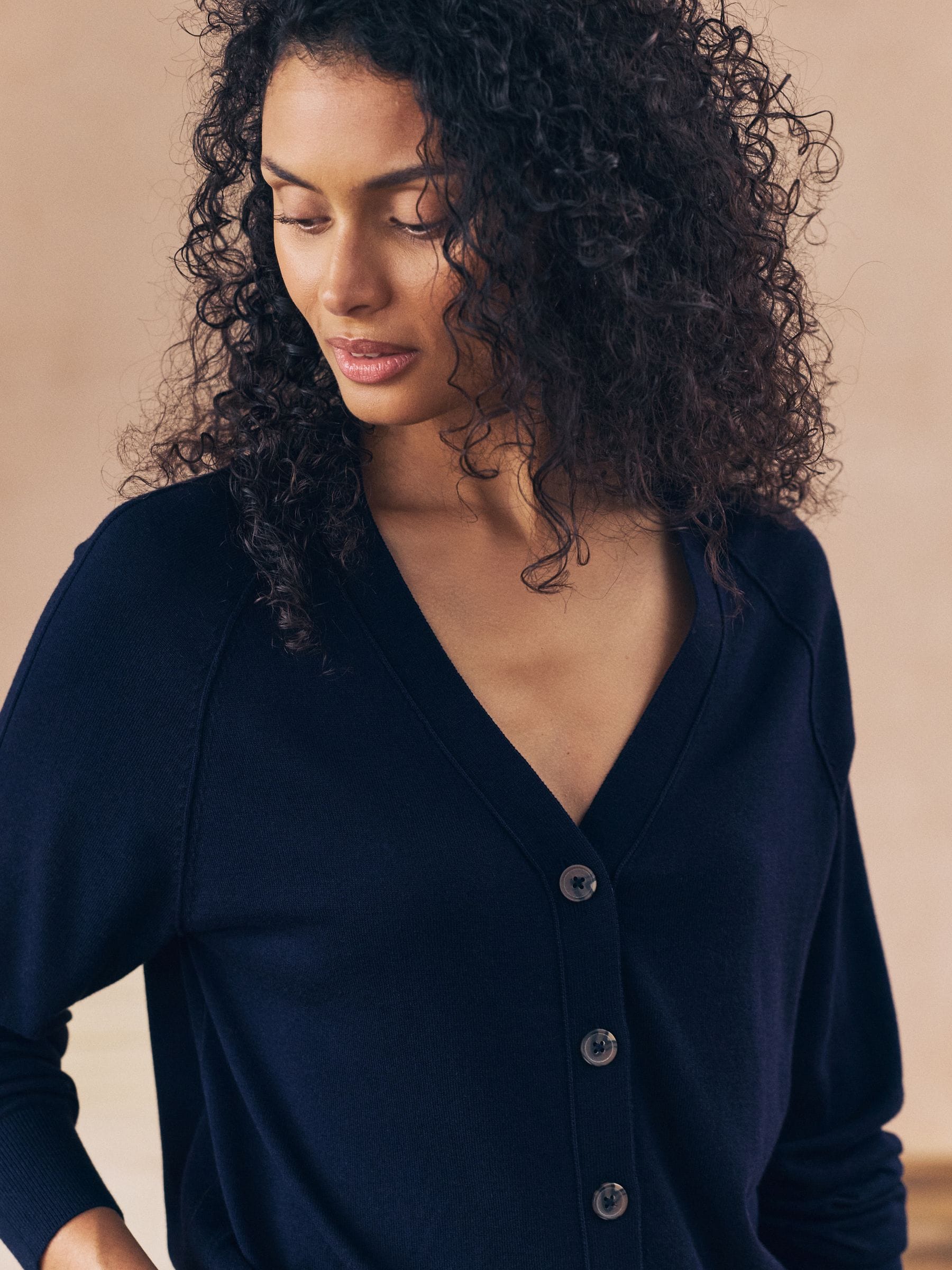 Donkerblauw - Soft Touch V-hals Katoenrijk Vest met Knopen