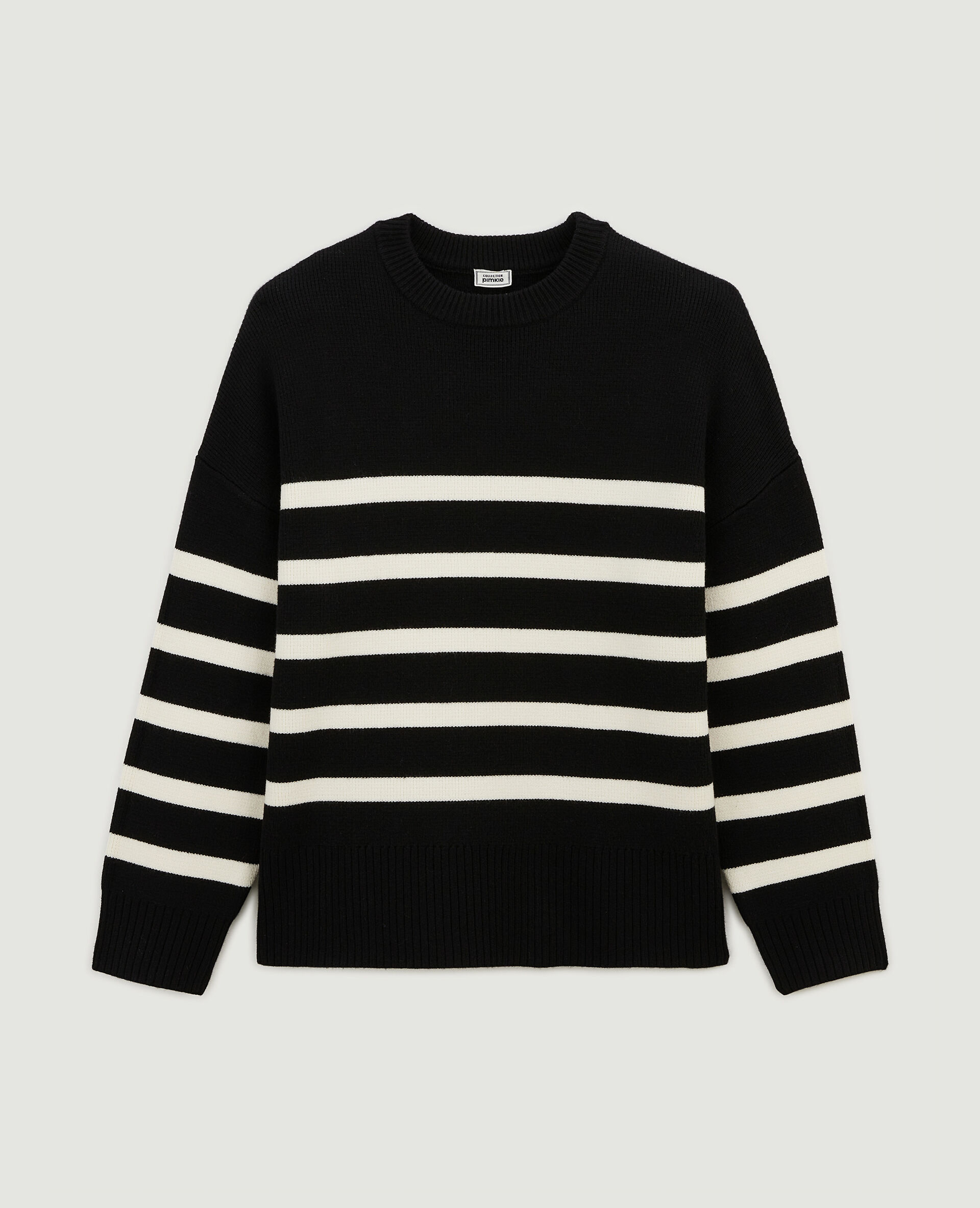 Pull rayé en maille épaisse - Noir