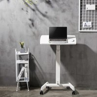 Poste de travail à roulettes assis/debout L 60 x P 52 cm blanc avec plateau inclinable