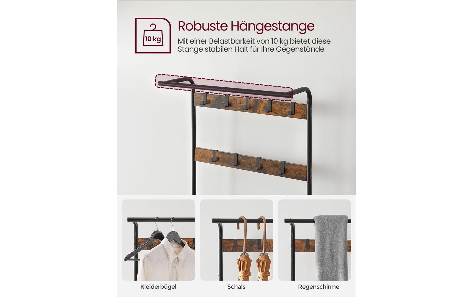 Wandgarderobe 84 cm x 183 cm, Braun/SchwarzGarderobe mit Schuhregal