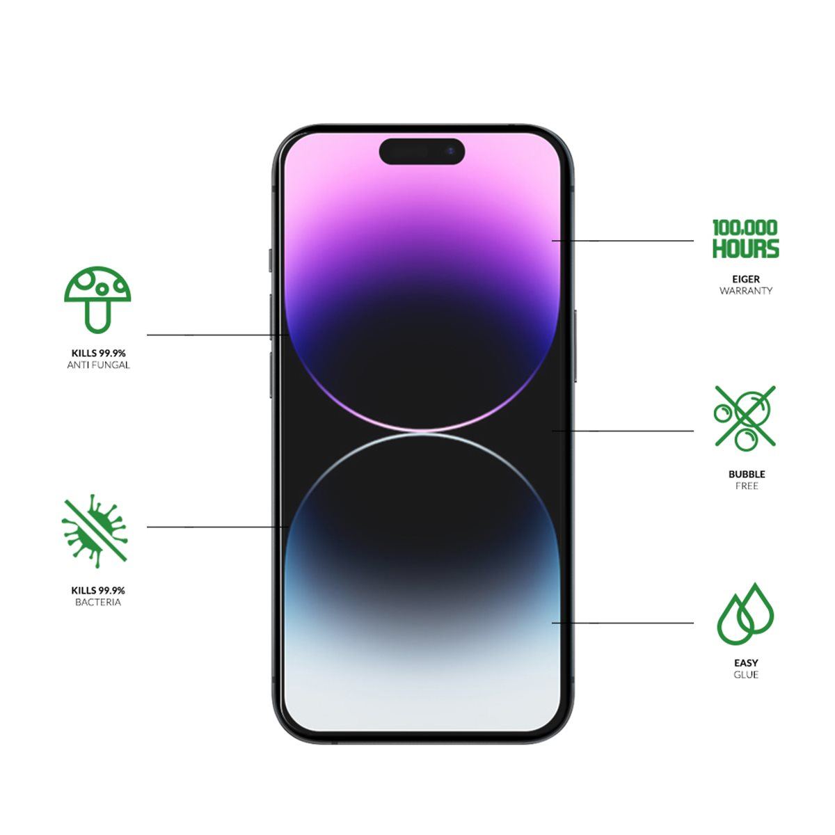 iPhone 14 Pro Antimikrobielle Mountainglass  2.5D Panzer Glas Display Schutz Case Friendly (EGMSP00236)