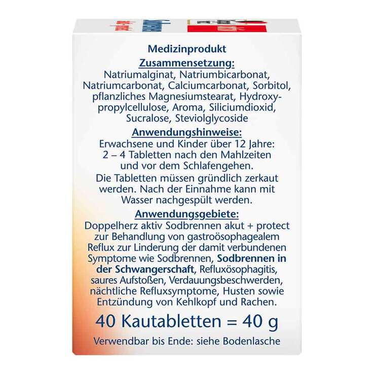 Doppelherz Sodbrennen akut + protect Kautabletten, 40 St